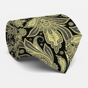 Gult och svart Vintage Ornate Paisley Mönster Slips