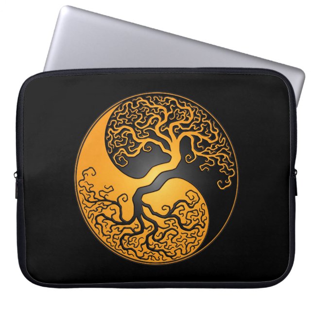 Gult och svart Yin Yang träd Laptop Fodral (Framsidan)