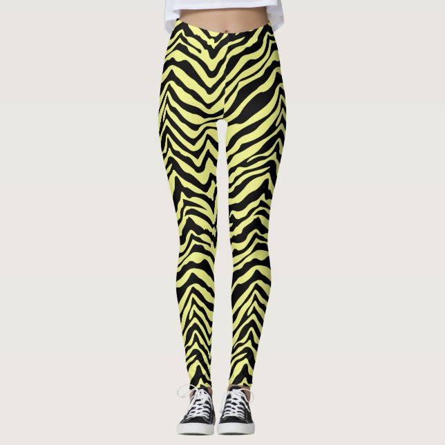 Gult och Svart Zebra Animal Mönster Leggings (Framsida)