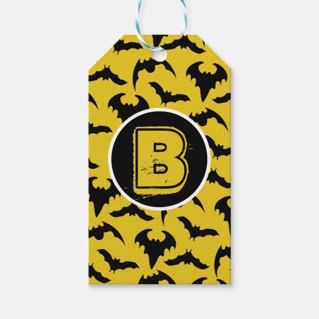 Gult och svarta Fladdermöss Halloween fest Presentetikett (Framsidan)