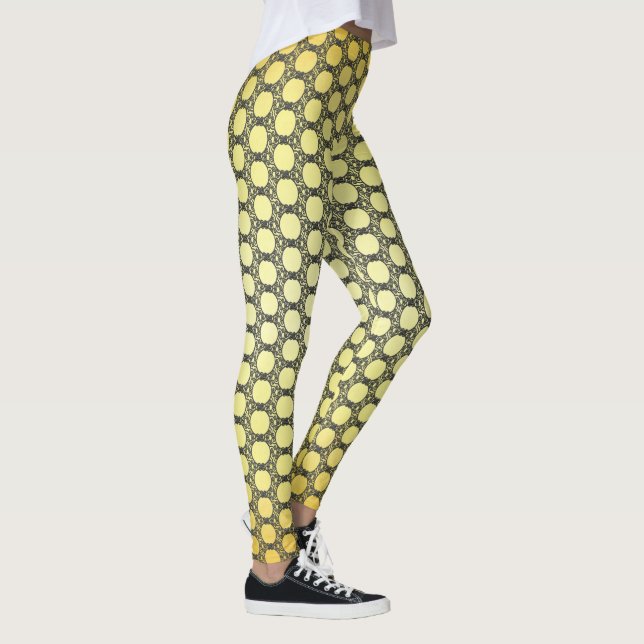 Gult och Svarta Polka dots Mönster Leggings (Höger)