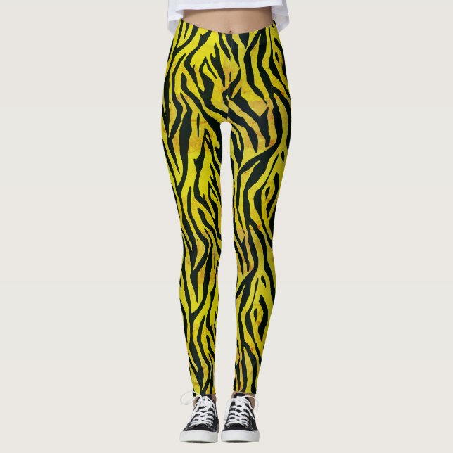 Gult och Svarta Zebra tryck Leggings (Framsida)