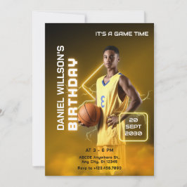 Gult- och svartmålning av modern basketbollfoto inbjudningar