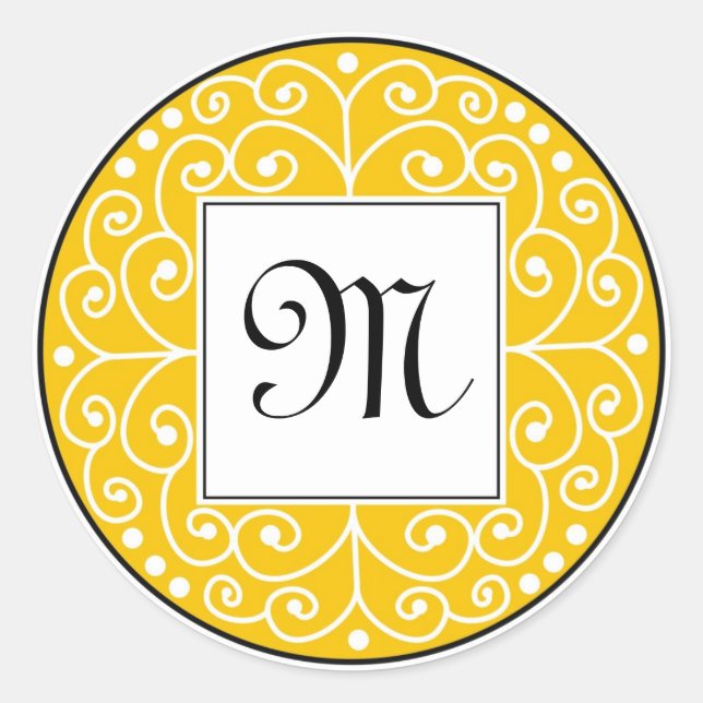 Gult- och svartmonogramsymbol runt klistermärke (Framsida)