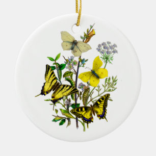 Gult och Swallowtail fjärilar Julgransprydnad Keramik