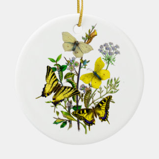 Gult och Swallowtail fjärilar Julgransprydnad Keramik