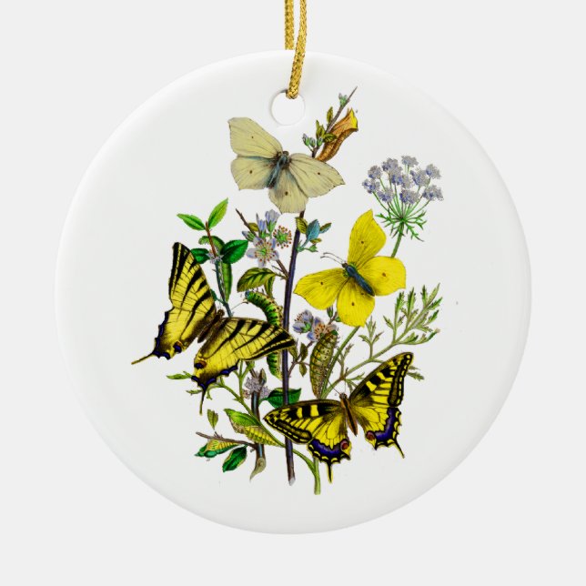 Gult och Swallowtail fjärilar Julgransprydnad Keramik (Framsidan)