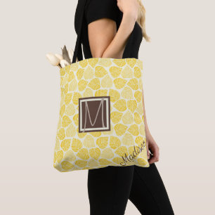 Gult och Taupe Löv Naturligt Trendig Monogram Tygkasse