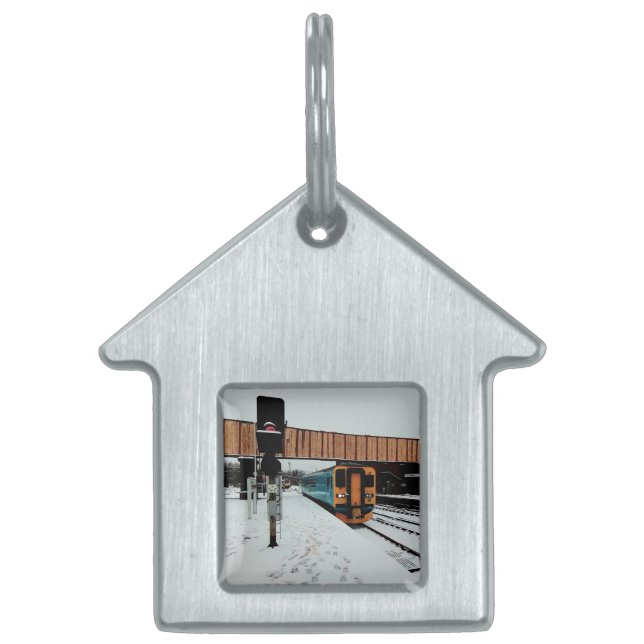 Gult och turkos tåg ID-bricka husdjur (Framsidan)