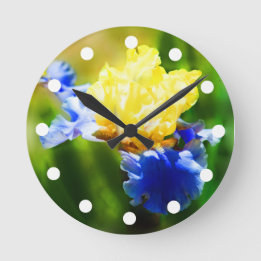 Gult och Violet Iris Clock Rund Klocka