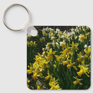 Gult och vit affodil Vår blommor Nyckelring