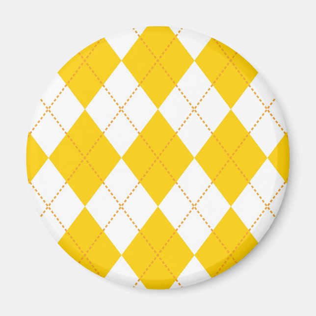 Gult och vit Argyle Mönster Magnet (Framsidan)