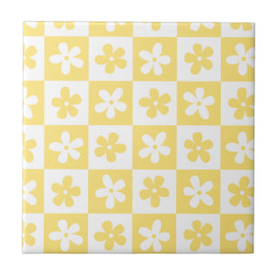 Gult och vit blomma i Mönster Kakelplatta
