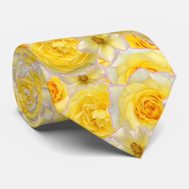 Gult och vit Blommigt Oversized Flowers Collage Slips (Rullad)