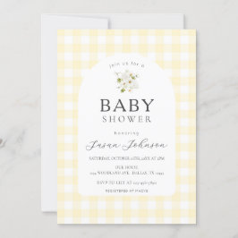 Gult och vit buffelkontroll Play Baby Shower Inbjudningar