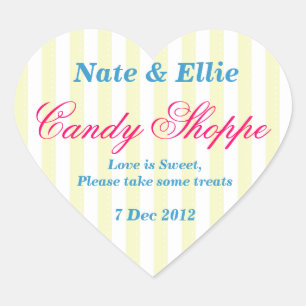 Gult och vit Candy Shoppe Sticker Hjärtformat Klistermärke