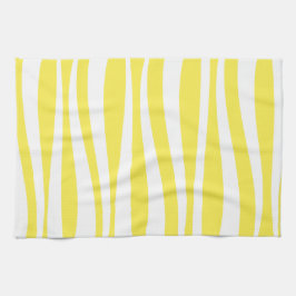 Gult och vit Elegant Wave Mönster Kökshandduk