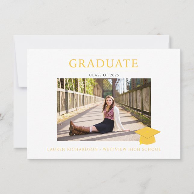 Gult och vit enkel fotoStudentfest Inbjudningar (Framsida)