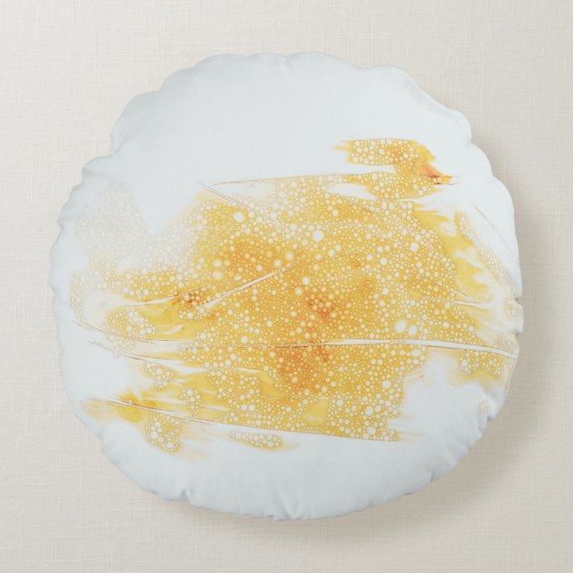 Gult och vit illustration rund kudde (Framsidan)