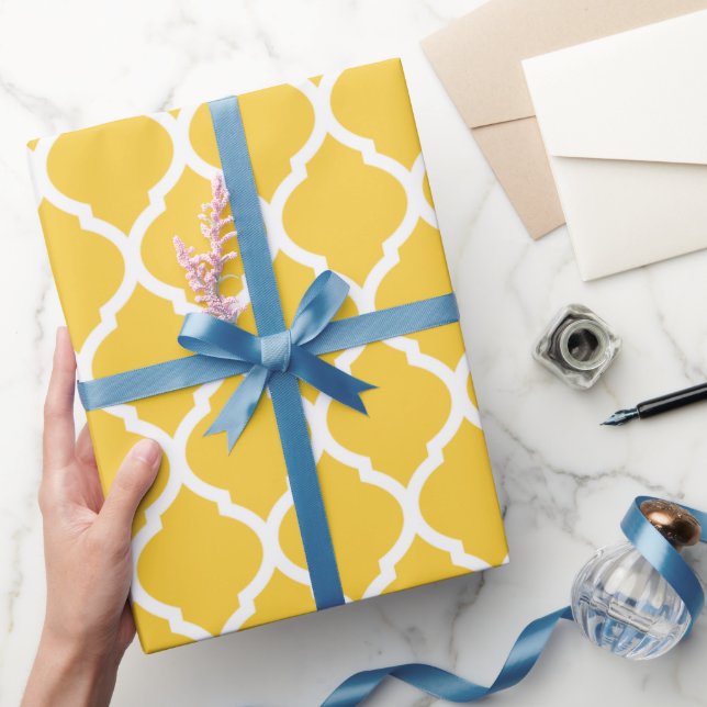 Gult och vit marockansk quatrefoil presentpapper (Gåvor)