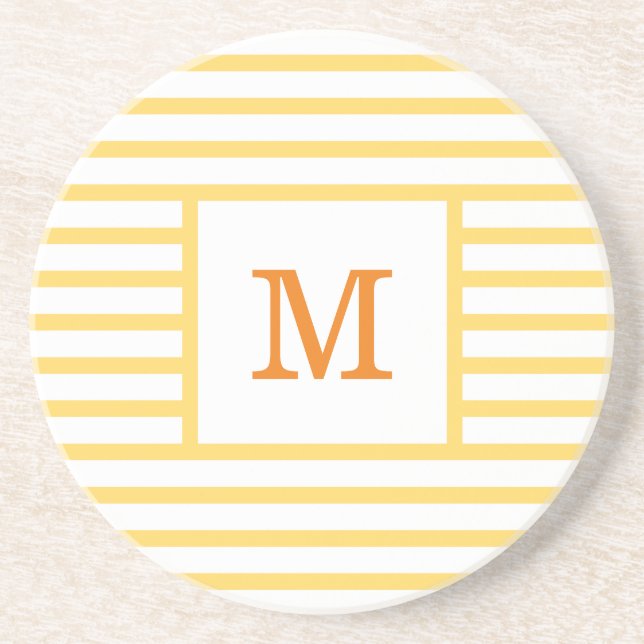 Gult och vit Rand Anpassningsbar, Monogram Sandsto Underlägg (Framsidan)