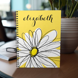 Gult och vit visuell Daisy med Anpassningsbar Text Anteckningsbok