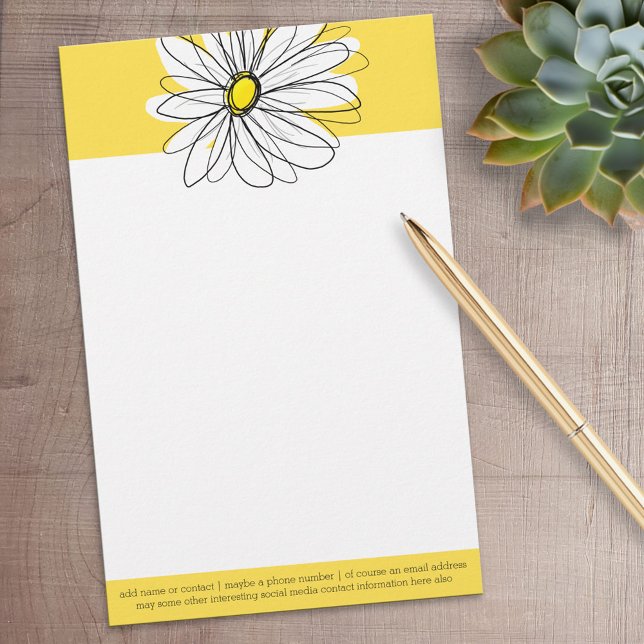 Gult och vit visuell Daisy med Anpassningsbar Text Brevpapper (Personalized Stationery)