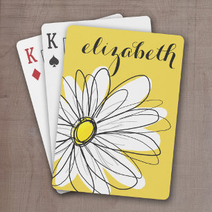 Gult och vit visuell Daisy med Anpassningsbar Text Casinokort