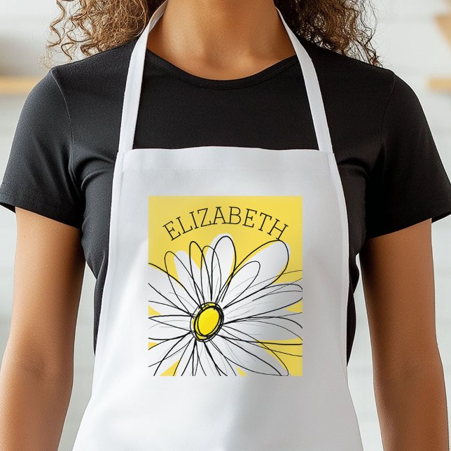 Gult och vit visuell Daisy med Anpassningsbar Text Förkläde (Personalized Kitchen Apron)