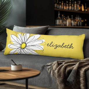 Gult och vit visuell Daisy med Anpassningsbar Text Kroppskudde