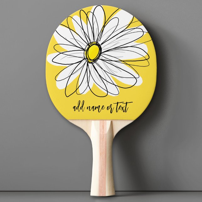 Gult och vit visuell Daisy med Anpassningsbar Text Pingisracket (Custom Ping Pong Paddle)