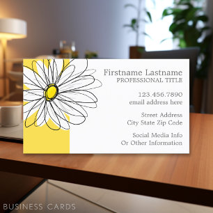 Gult och vit visuell Daisy med Anpassningsbar Text Visitkort
