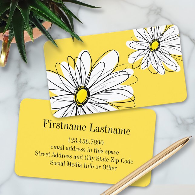 Gult och vit visuell Daisy med Anpassningsbar Text Visitkort (Custom Daisy Business Cards)