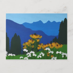 Gult och vita bergsblommor vykort