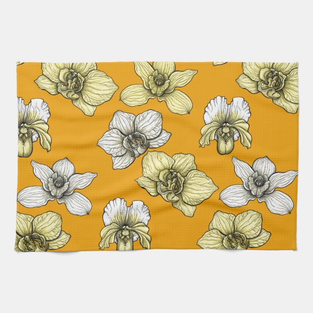 Gult och vita blommor kökshandduk (Horisontell)