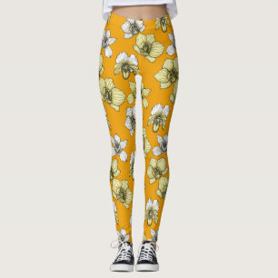 Gult och vita blommor leggings