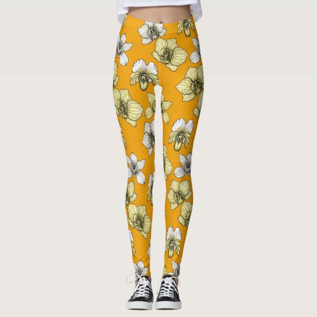 Gult och vita blommor leggings (Framsida)