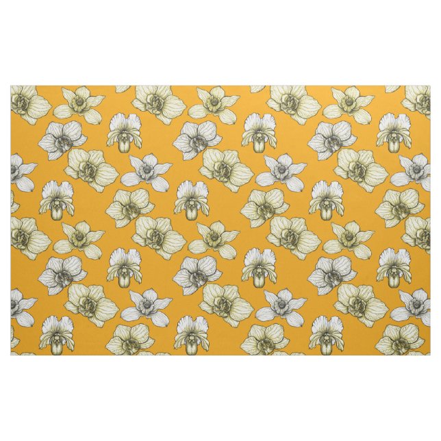 Gult och vita blommor tyg (Fat Quarter)