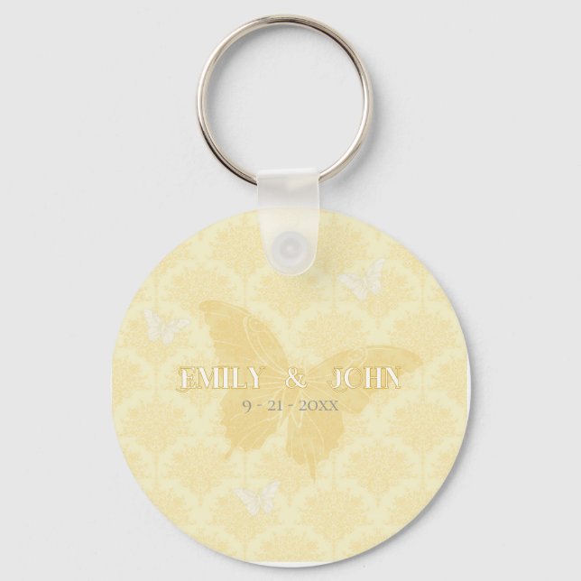 Gult och vita Bröllop Butterflies Nyckelring (Baksida)