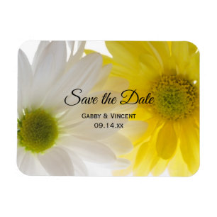 Gult och vita Daisy Bröllop spara datum Magnet