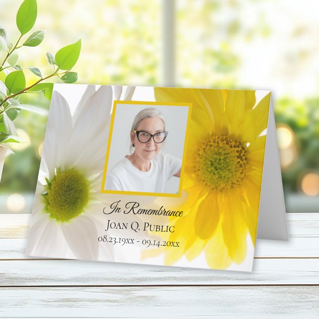 Gult och vita Daisy Funeral Memorial Sympati Tack Kort (Skapare uppladdad)