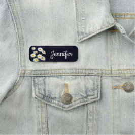 Gult och vita Daisy på svart Namnbricka