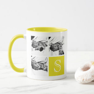 Gult och vita instagram Photo Collage Monogram Mugg