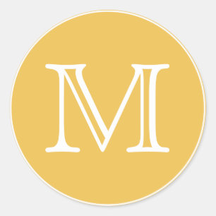 Gult och vita Monogram Brev Runt Klistermärke