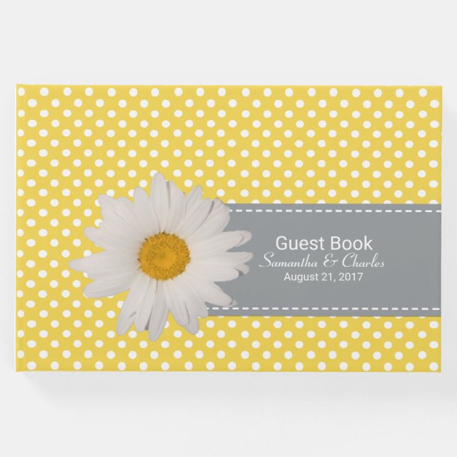 Gult och Vita Polka dots Bröllop Guest Bok (Framsida)