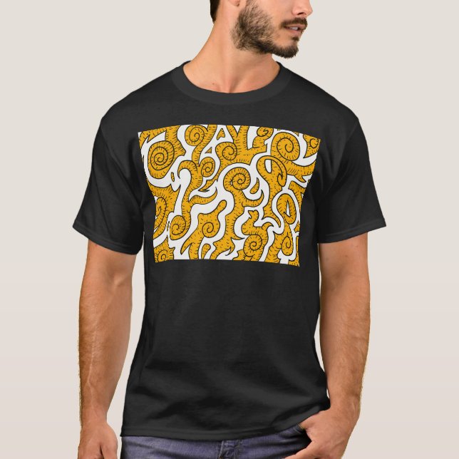 Gult och vita snurrar och Vågar. Abstrakt Patter T Shirt (Framsida)