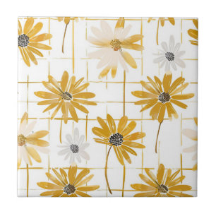 Gult- och vitblommor - Distress Golden Play Kakelplatta