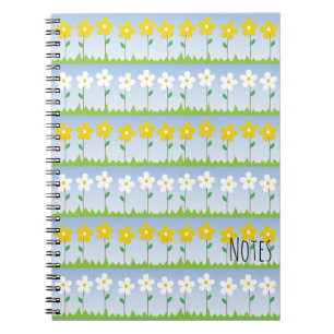 Gult och vitblommor Spiral bärbar dator Anteckningsbok Med Spiral