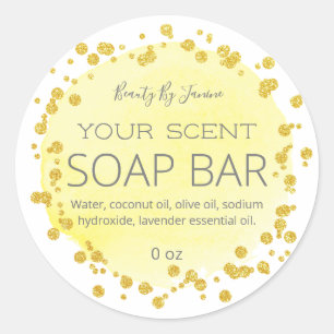 Gult och vitt Guld Dots Soap Pub etiketter