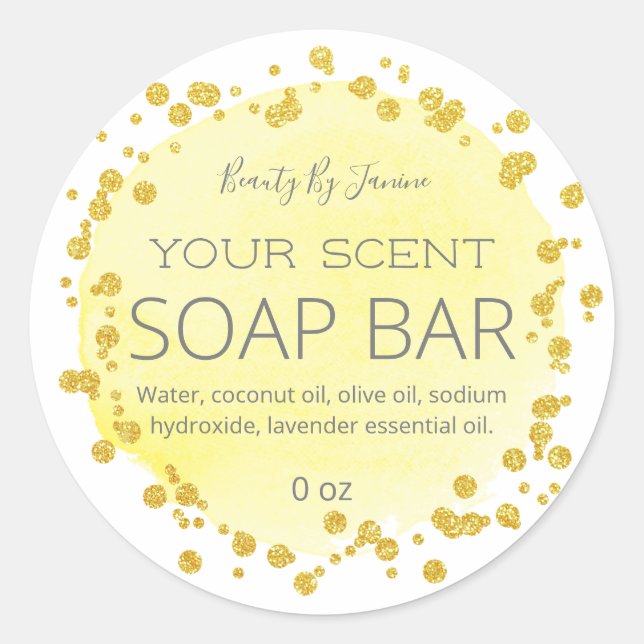 Gult och vitt | Guld Dots Soap Pub etiketter (Framsida)
